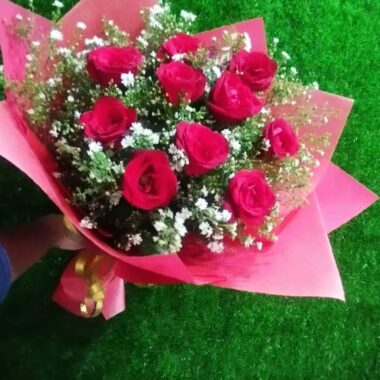 Bright Red & White Baby's Breath Bouquet