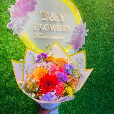 Bright Yellow & Red Sunburst Bouquet
