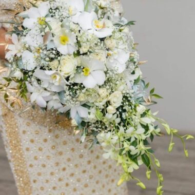 White Orchid & Rose Cascade Bouquet