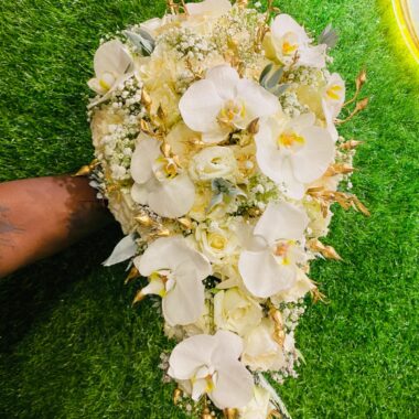 Luxury White Orchid & Gold Cascade Bouquet
