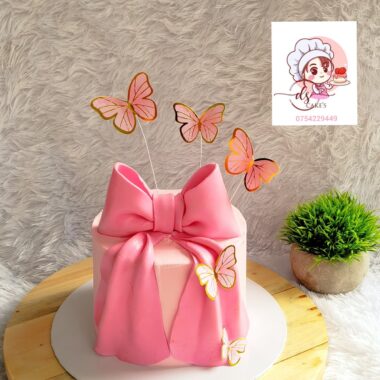 Pink Bow & Butterfly Cake